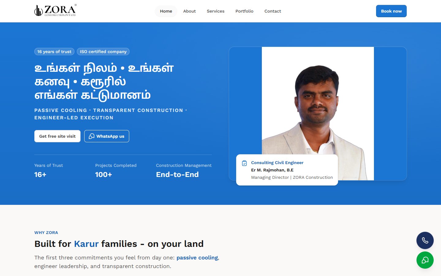 Zora Construction homepage